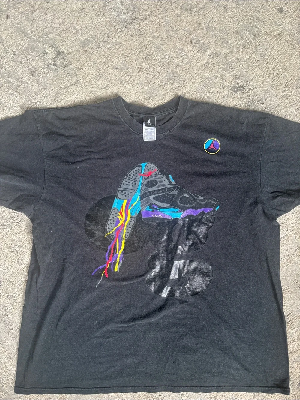 Vintage 2007 Jordan Black Short-Sleeve Tee with Colorful Sneaker Graphic